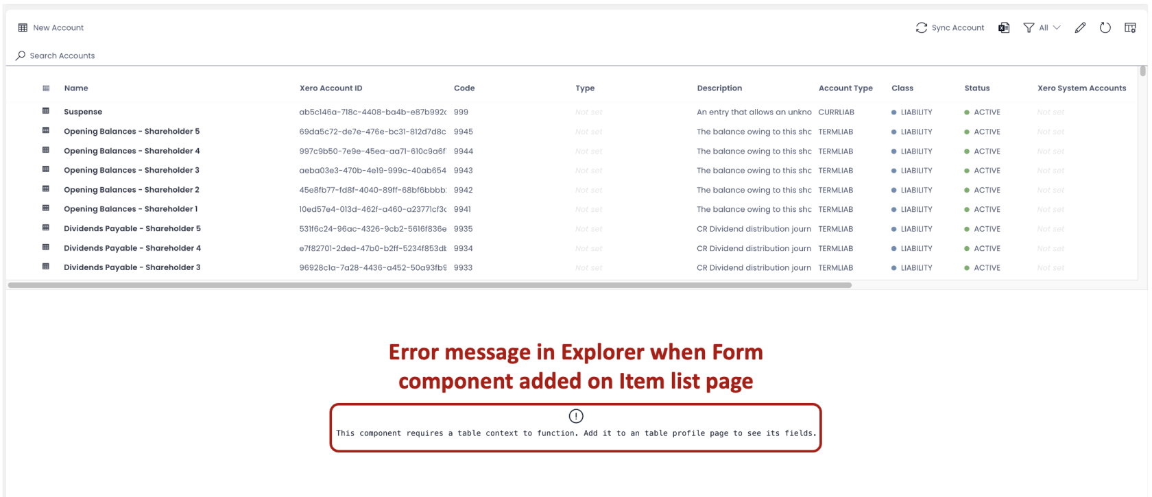 Error when viewing a form in a list